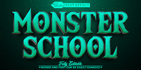 Cartoon Monster School Vector Editable Text Effect Template