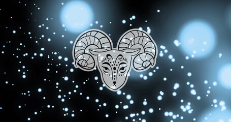 Image of aries over black and blue background with dots