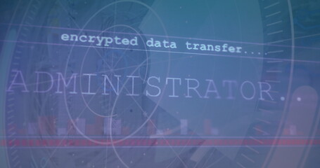 Image of administrator text with financial data transfer process on digital interface