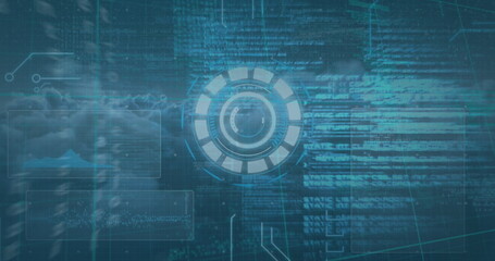 Image of hud with financial data processing on digital interface with coding