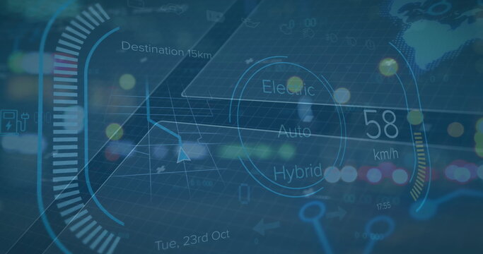 Image of financial data with speedometer on digital interface