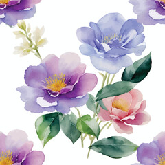 Beautiful blooming watercolor flower seamless pattern
