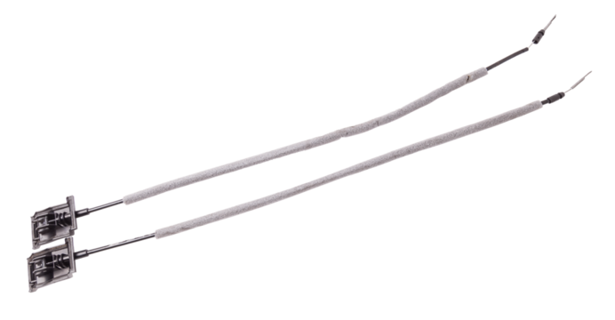 Door lock cable from inside handle on a white isolated background during repair and replacement in a vehicle service workshop. Spare parts catalog.