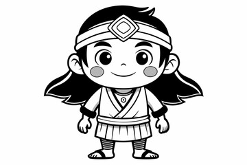 coloring page for kids, cartoon style, Ainu, black and white