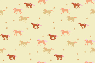 Wild west horses seamless pattern. Boho hand drawn background