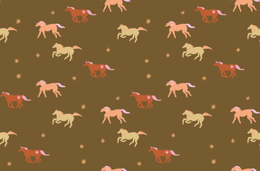 Wild west horses seamless pattern. Boho hand drawn background