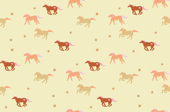 Wild west horses seamless pattern. Boho hand drawn background