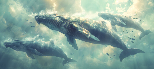whales are eating schools of shrimp, ai generative