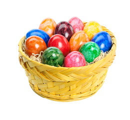 Colorful Easter Eggs in a Basket on transparent background