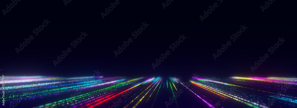 Poster abstract digital flow particles. cyber network connection background. big data visualization. techno