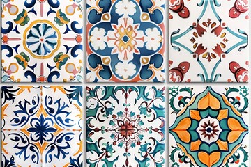 Traditional ceramic tile patterns from Portugal. Vibrant and colorful mosaic of traditional Portuguese ceramic tiles with intricate floral and geometric patterns