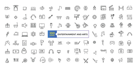 Fototapeta na wymiar Entertainment and arts, lifestyle line icons. Collection of thin outline icons. Culture and Creative Fine Art Line Icons Set Element Design for Web. Vector illustration.