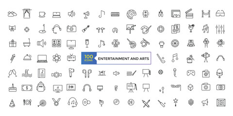 Entertainment and arts, lifestyle line icons. Collection of thin outline icons. Culture and Creative Fine Art Line Icons Set Element Design for Web. Vector illustration.