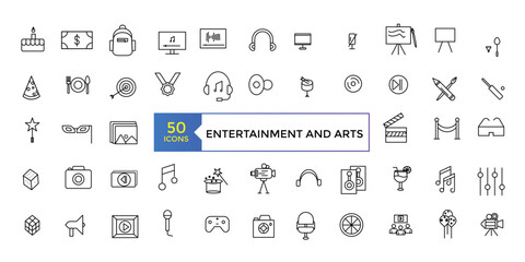 Entertainment and arts, lifestyle line icons. Collection of thin outline icons. Culture and Creative Fine Art Line Icons Set Element Design for Web. Vector illustration.