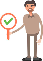 Beard Man Character Showing Check Mark
