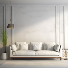 Minimal Living room with Comfy sofa and cushion design, white blank wall, afternoon, bright, digital, AI Generated
View of room space with white sofa.
Mockup frame blank clean screen in room interior 