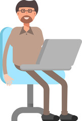 Beard Man Character Working on Laptop
