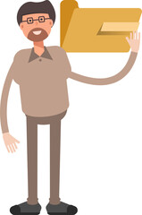 Beard Man Character Holding Folder
