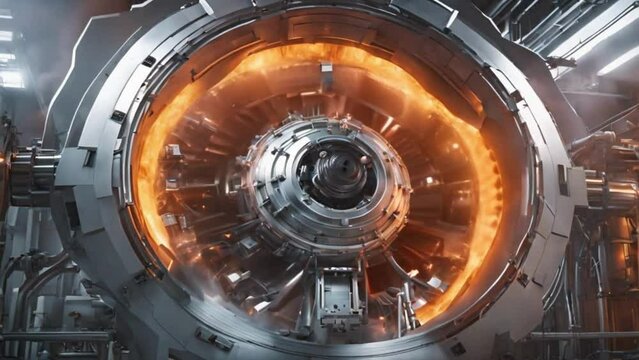 A cinematic showcase of a cutting-edge fusion reactor prototype.