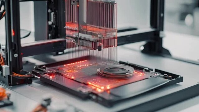 A 3D printer is shown in a video montage creating complex circuitry for flexible electronics applications.