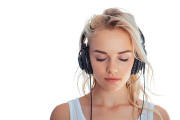 Blonde Woman with Headphones on transparent background,