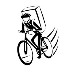 Food delivery man icon riding a bicycle on a white background. - 757918744