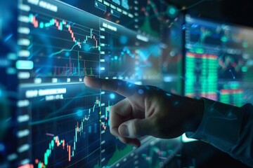 Finance trade manager analyzing stock market indicators for best investment strategy