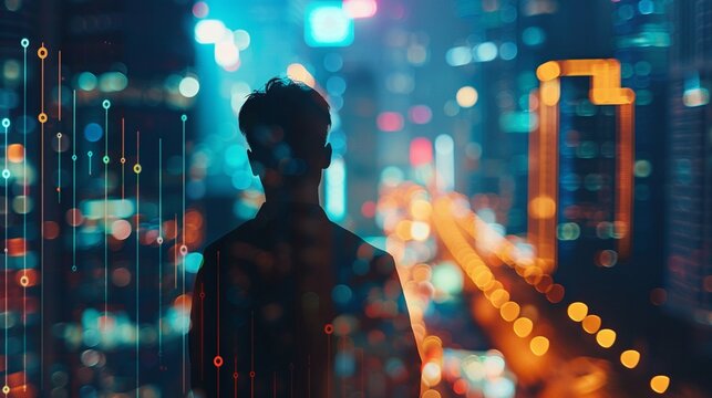 A trading graph over the blurred photo of cityscape