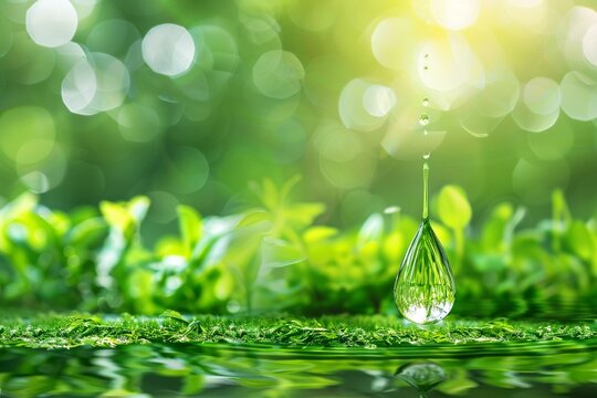 A nature in water drop with green ecology background. - Powered by Adobe