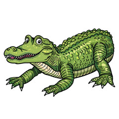 a drawing of a green crocodile with a big mouth.