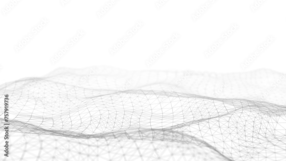 Poster abstract technology wave of particles. big data visualization. background with motion dots and lines