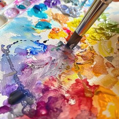 Obraz premium Abstract Rainbow Paint Swirls and Brush