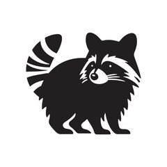 Raccoon Vector Silhouette: A Mysterious Silhouette Capturing the Essence of Raccoon Cunning in Vector Form. Black raccoon illustration.