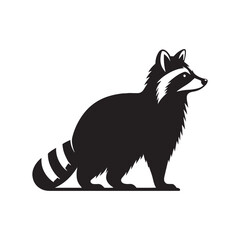 Raccoon Vector Silhouette: A Mysterious Silhouette Capturing the Essence of Raccoon Cunning in Vector Form. Black raccoon illustration.