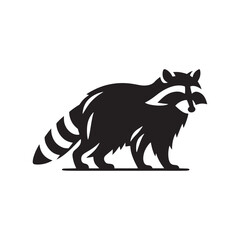 Raccoon Vector Silhouette: A Mysterious Silhouette Capturing the Essence of Raccoon Cunning in Vector Form. Black raccoon illustration.