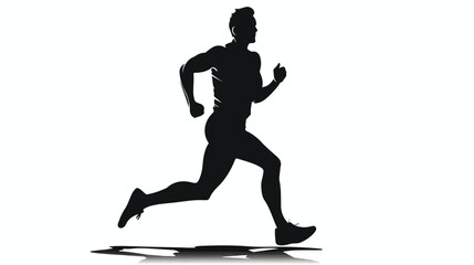 Fototapeta na wymiar Male runner athlete running front view black silhouette