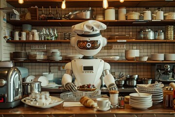 Robot Chef in a Vintage Restaurant Kitchen