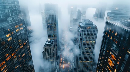 Skyscrapers in the fog, Chicago, Illinois, USA - obrazy, fototapety, plakaty