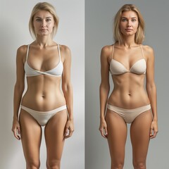 Female body before and after weight loss. Before and after weight loss.