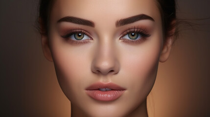 Portrait of a model with healthy skin and natural makeup on a studio background 