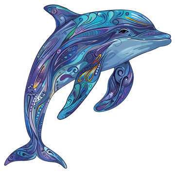 a drawing of a blue dolphin with the words dolphin on it