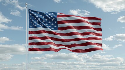 Happy 4th of July, American flag waving in the wind,