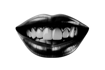Naklejka premium Abstract halftone smiling mouth collage element. Trendy grunge design element