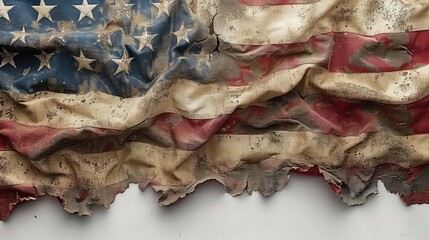 American flag crumpled on a white background. 3d rendering