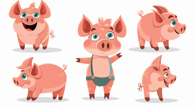 Pig Character flat vector isolated on white background