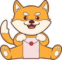 Cute cartoon Shiba Inu dog sitting with a red envelope