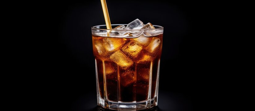 a glass of cold brew coffee The striking contrast enhances the color of the coffee looking fresh isolated on a black background