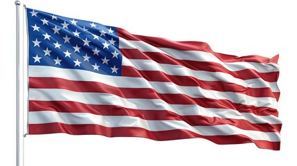 Fototapeta premium 14th june flag day, American flag waving in the wind on a white background