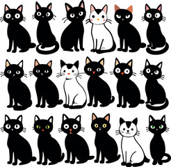 Set of black cats Silhouettes