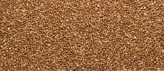 Uncooked brown buckwheat grain. Buckwheat porridge background. Gluten-free diet. Health food natural organic product.